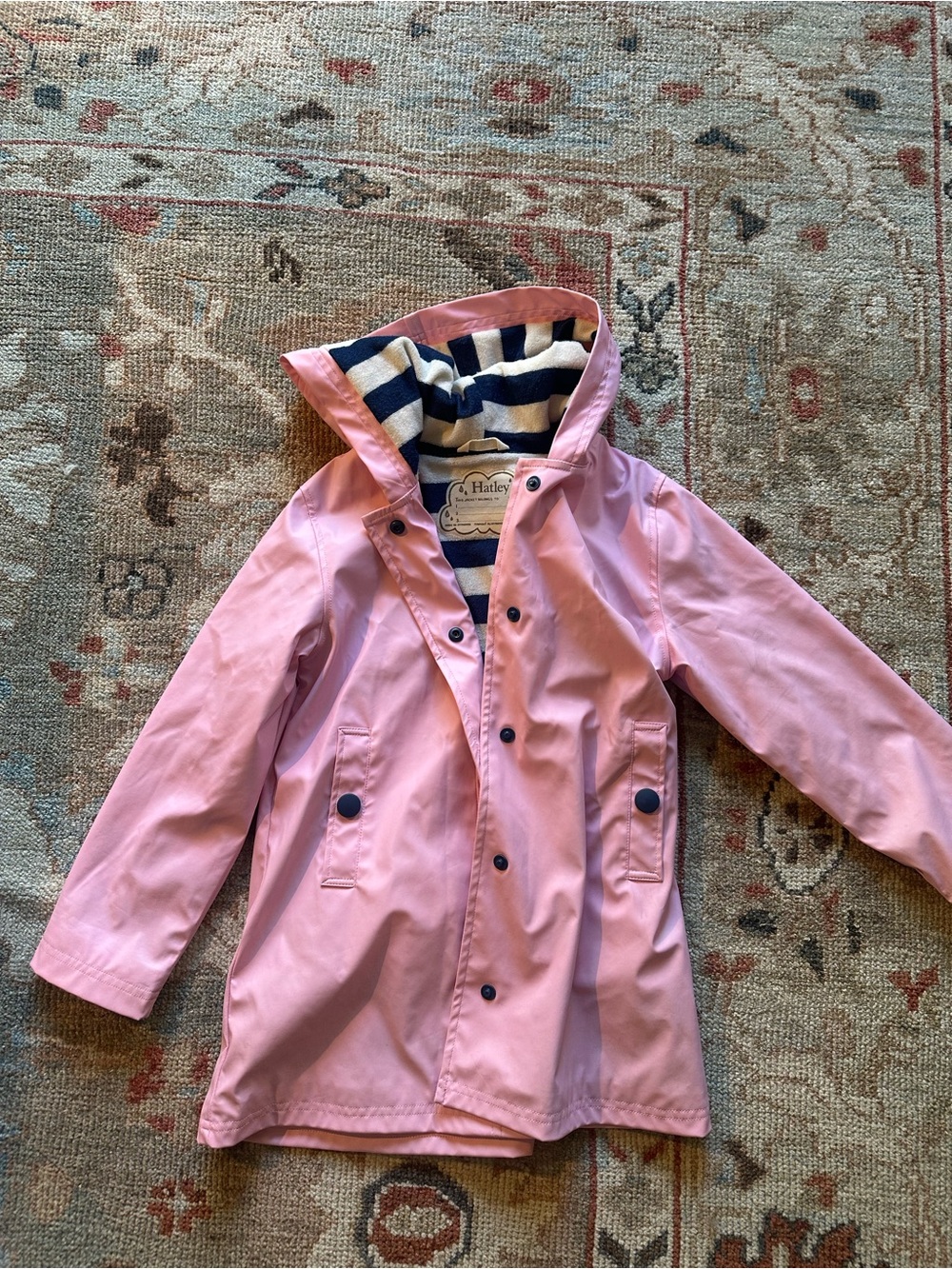 Hatley Pink Raincoat with Striped Lining